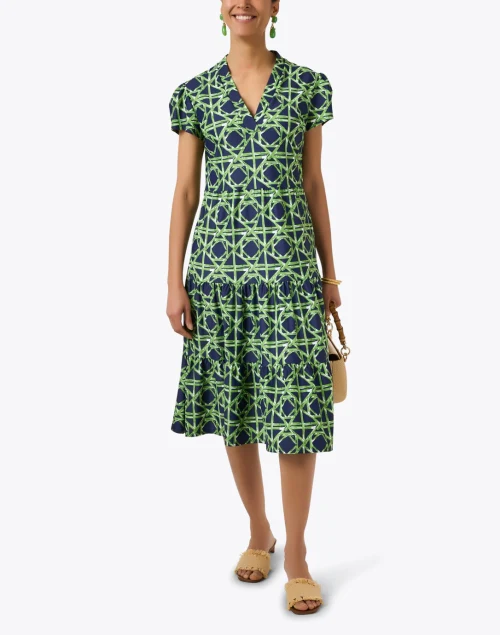 Libby Navy Rattan Print Tiered Dress