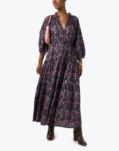 Trinidad Navy Multi Print Cotton Dress