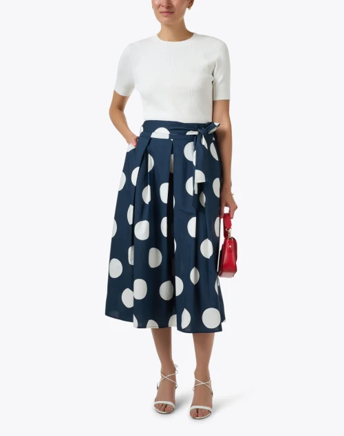 Navy Polka Dot Print Skirt