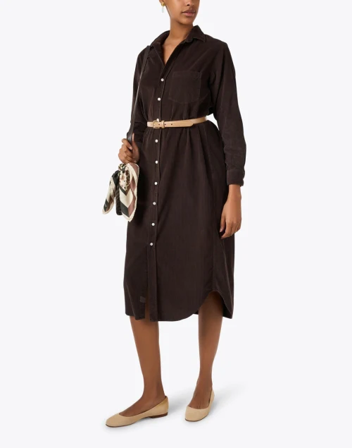 Brown Cotton Corduroy Shirt Dress