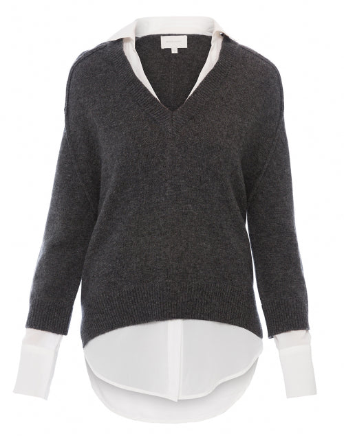 Dark Charcoal Sweater with White Underlayer