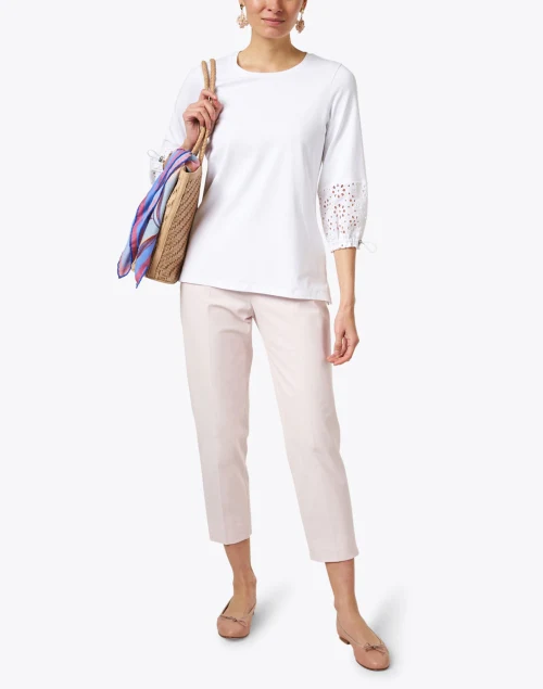 White Eyelet Cuff Detail Top