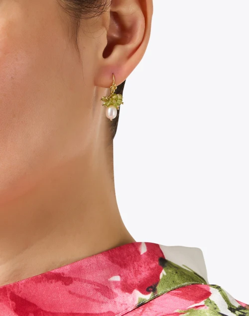 Peridot Cluster Pearl Drop Earrings