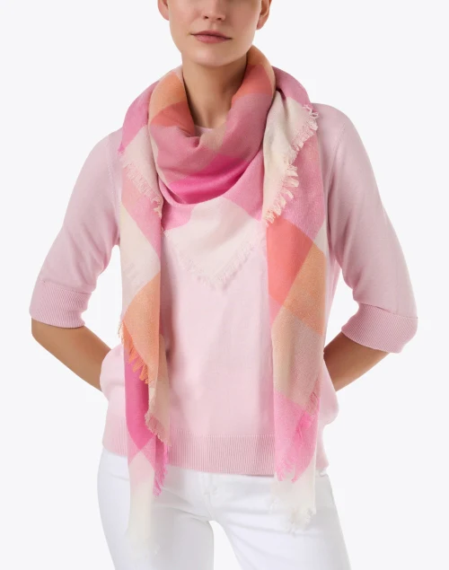 Sakura Pink Plaid Wool Cashmere Scarf