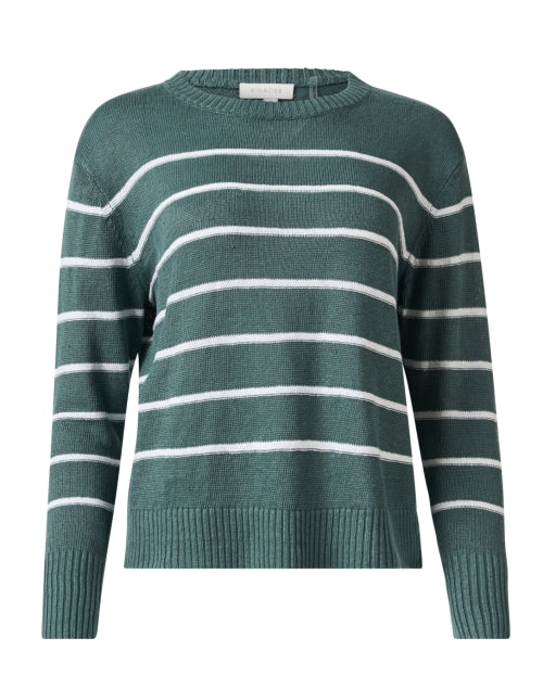 Green and White Striped Linen Sweater