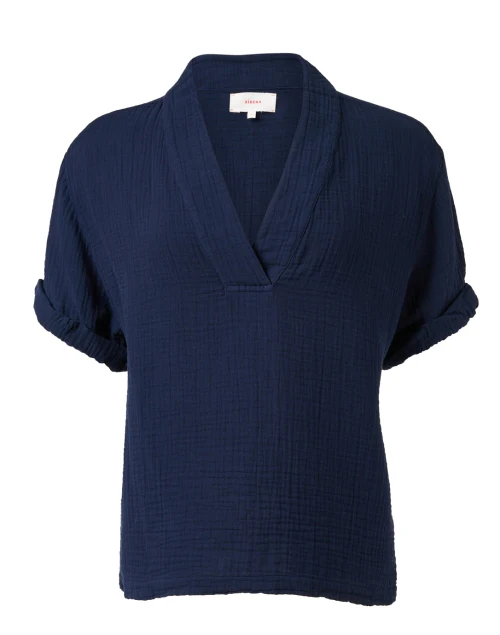 Avery Navy Cotton V-neck Top