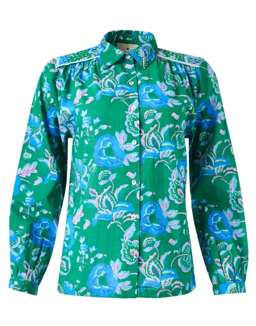 Athena Green Floral Cotton Blouse