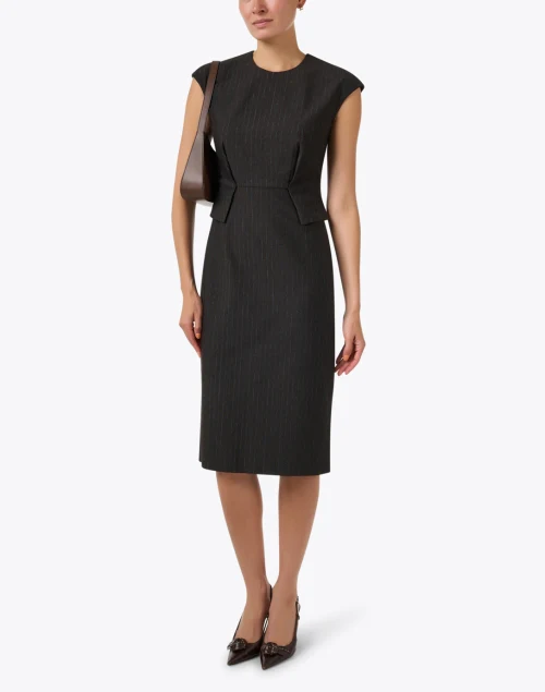Brown Pinstripe Peplum Dress