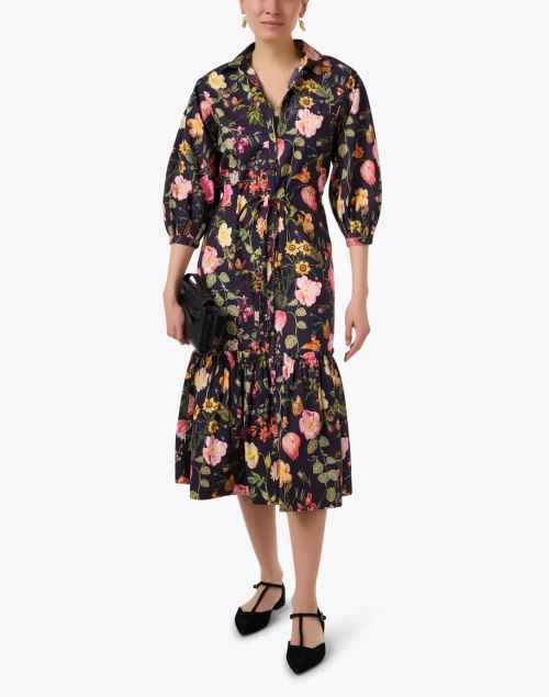 Hutton Navy Multi Floral Cotton Shirt Dress