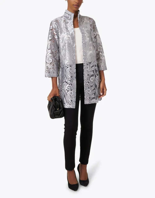 Rita Silver Deco Sheer Lace Top
