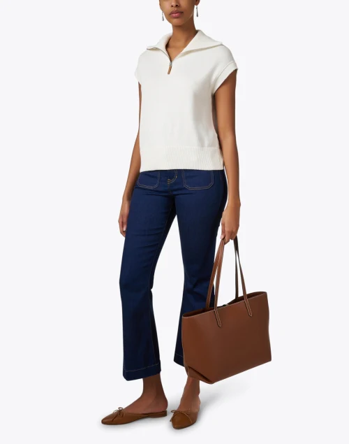 White Cotton Silk Zip Sweater