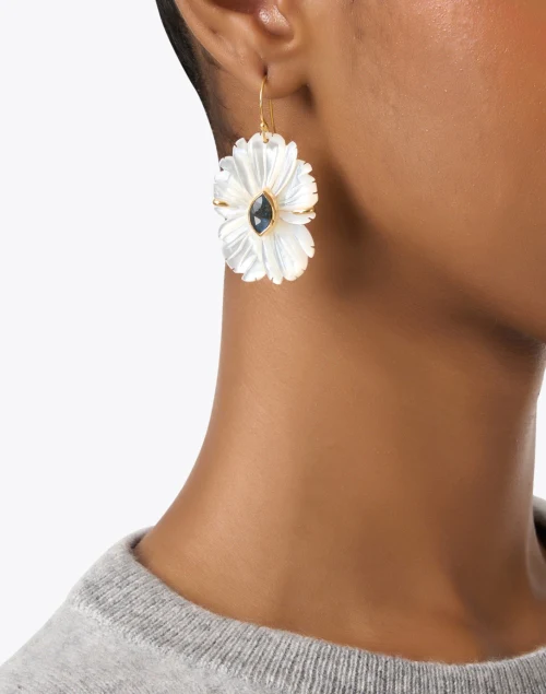 White Pearl Flower Drop Earrings