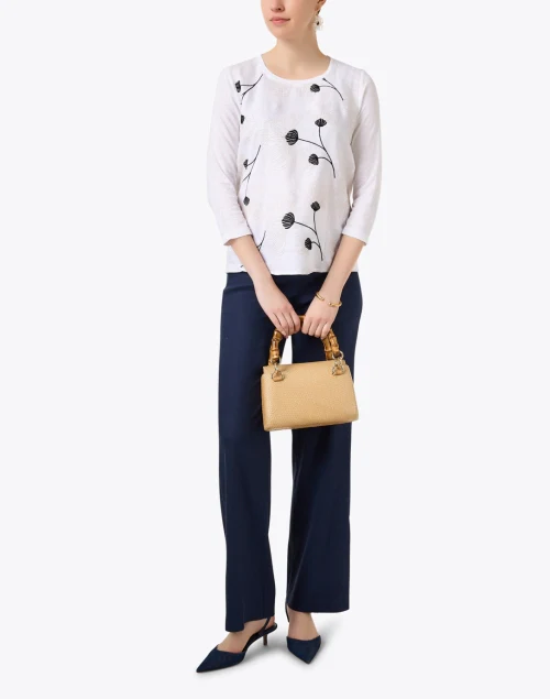 White and Navy Floral Embroidered Top
