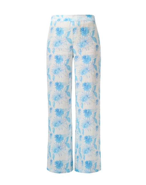Blue and White Print Wide Leg Linen Pant