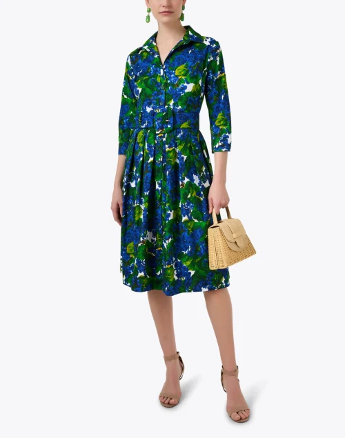 Audrey Blue Floral Print Cotton Stretch Dress