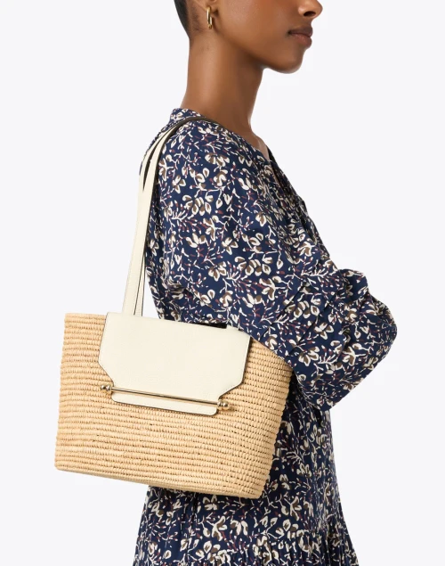 The Small Strathberry Cream Leather and Raffia Basket Bag