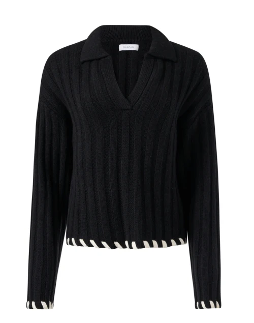 Black Wool Cashmere Polo Sweater