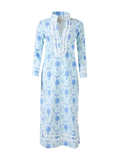 Blue Pineapple Print Cotton Tunic Dress