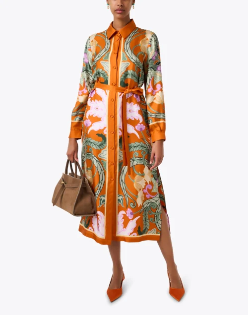 Orange Paisley Silk Shirt Dress