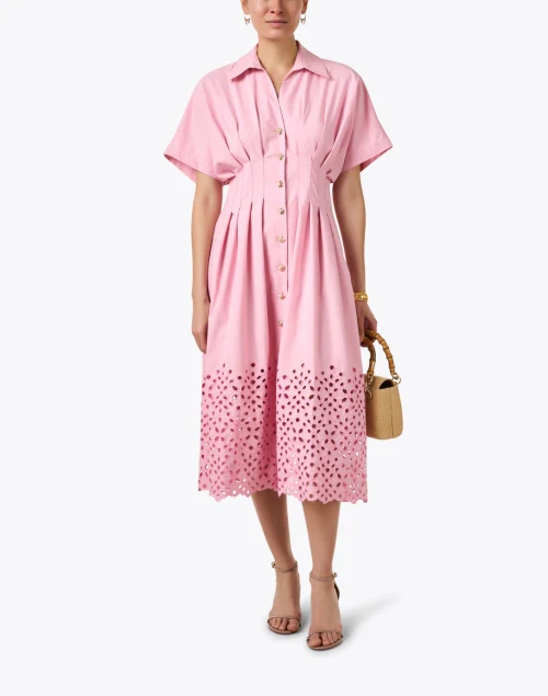 Vera Pink Pleated Cotton Shirt Dress