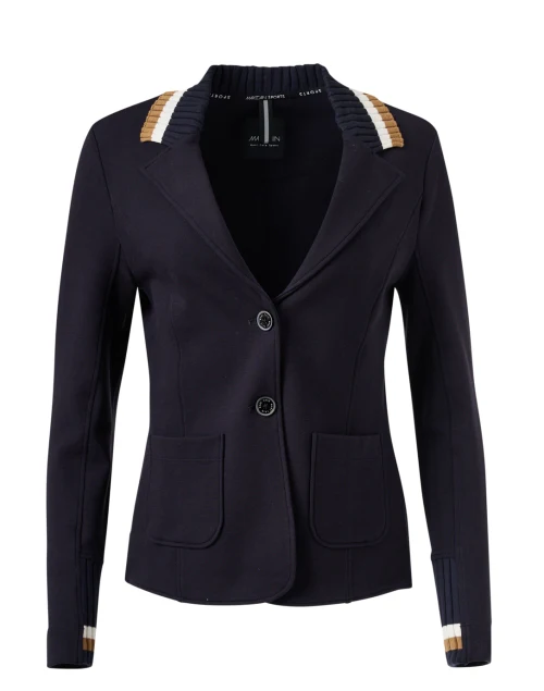 Navy Knit Collar Blazer