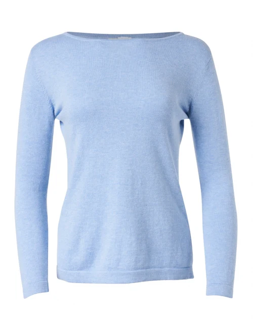 Blue Pima Cotton Boatneck Sweater