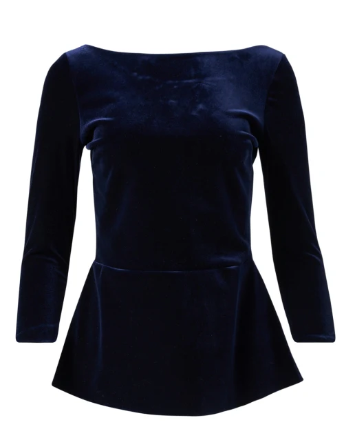 Pieranna Blue Velvet Peplum Top