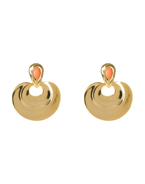 Gold and Coral Half Moon Earrings