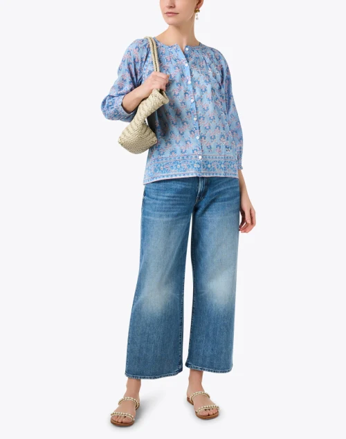 Courtney Blue and Pink Print Cotton Silk Top