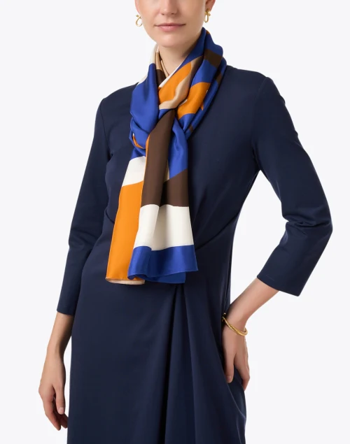 Orange and Blue Geometric Silk Scarf