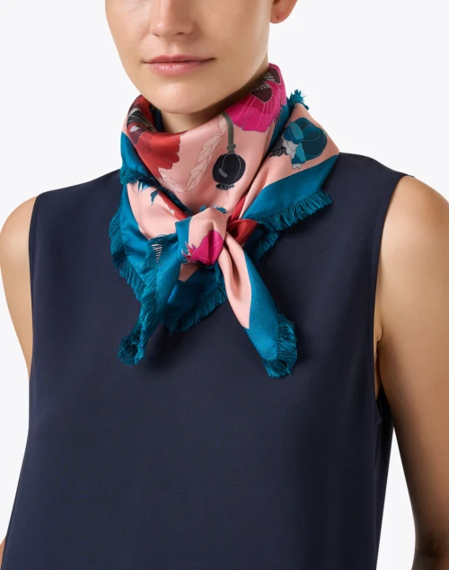 Cialda Pink and Blue Floral Reversible Silk Scarf