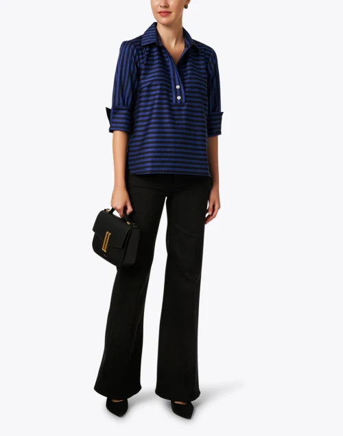 Aileen Blue and Black Striped Cotton Top