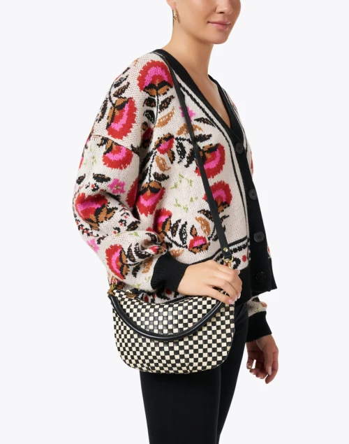 Petit Moyen Black and Cream Check Woven Messenger Bag