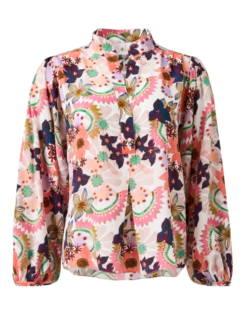 Villamarie Floral Print Silk Crepe Top