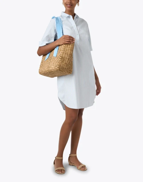 Leonie White and Light Blue Striped Cotton Shirt Dress