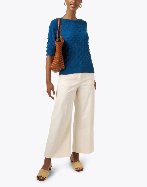 Blue Textured Cotton Sweater