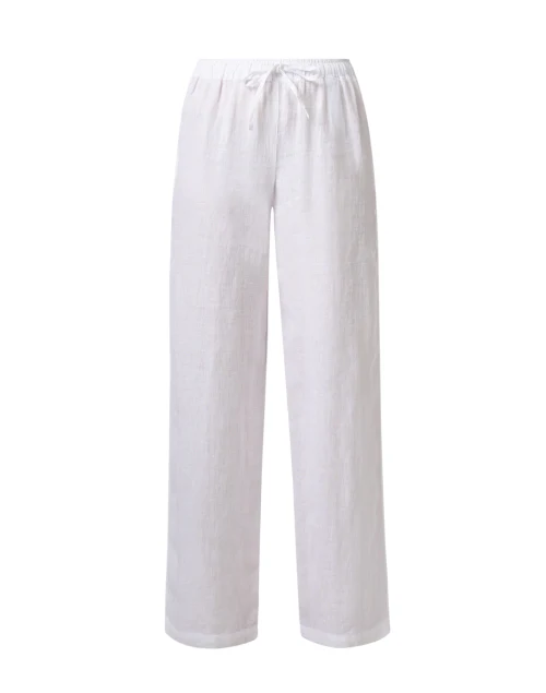 White Linen Wide Leg Drawstring Pant