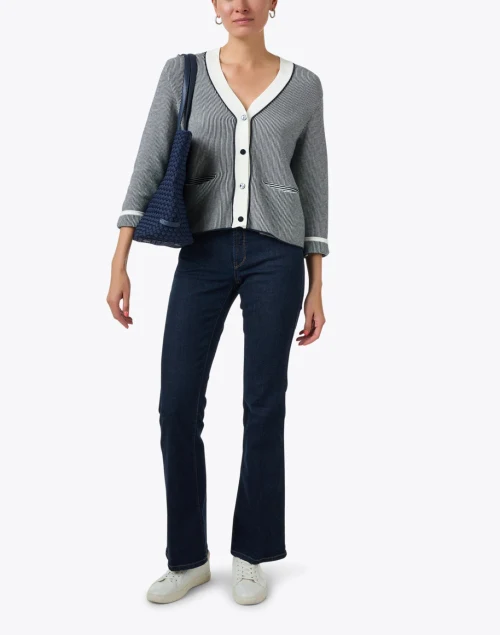 Calanques Navy and White Cotton Cardigan