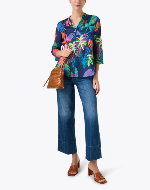 Juliet Navy Tropical Print Blouse