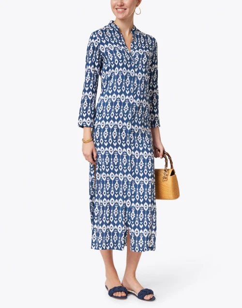 Indigo Ikat Print Duster Dress