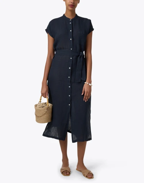 Navy Linen Shirt Dress