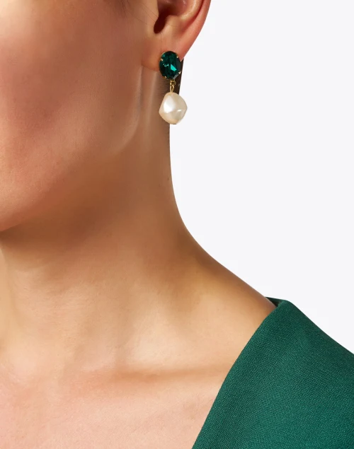 Tunis Green Crystal and Pearl Drop Earrings