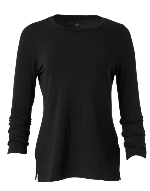 Black Pima Cotton Ruched Sleeve Tee