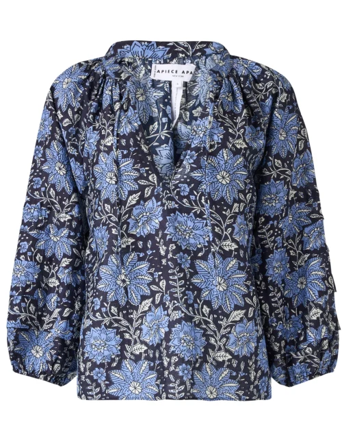 Tule Blue Print Cotton Silk Top
