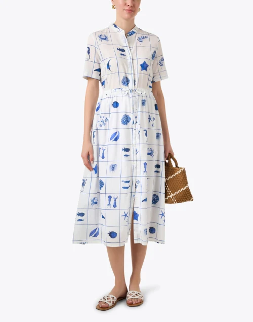 Aroa White Marine Print Cotton Dress
