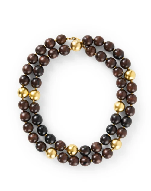 Wood and Gold Beaded Necklace