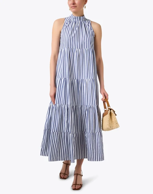 Rosalina Navy and White Striped Cotton Dress