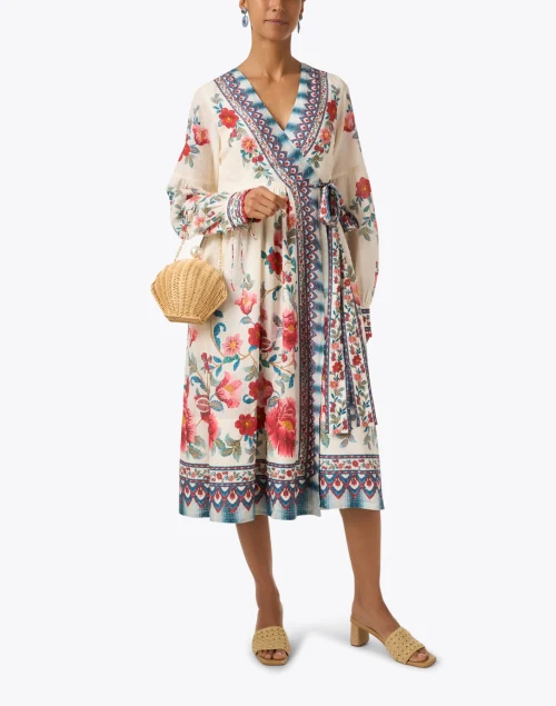 Mosaic Ivory Floral Print Wrap Dress