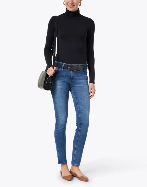 Navy Turtleneck Stretch Viscose Top