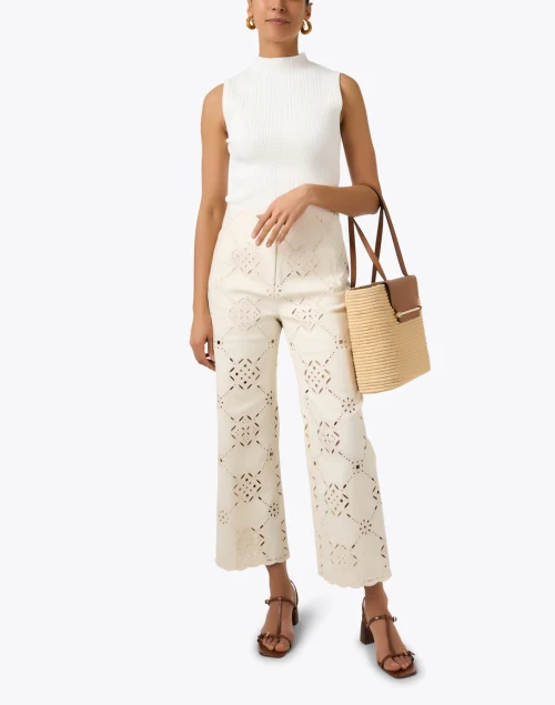 Dova Ivory Floral Cutout Wide Leg Pant